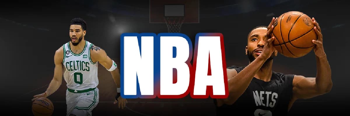 Giocatori di basket con logo NBA al centro